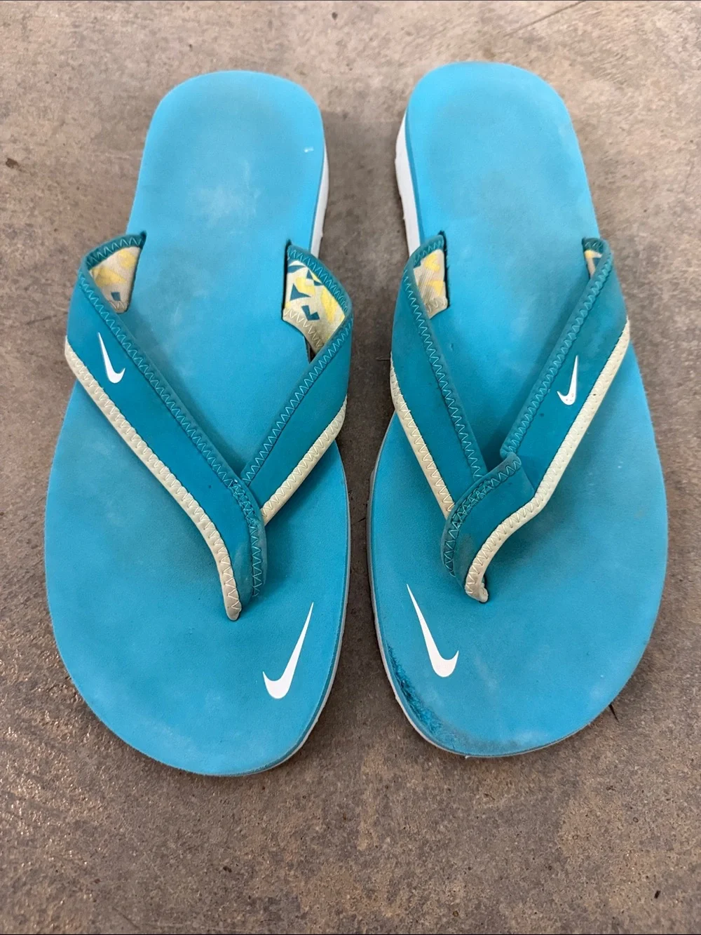 Nike Teal and White Women's Flip-Flop Sandals